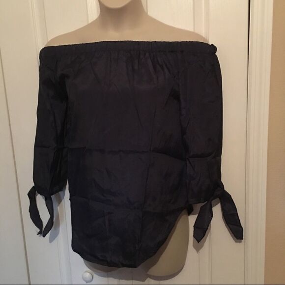 Navy Off the Shoulders Blouse - Picture 1 of 1